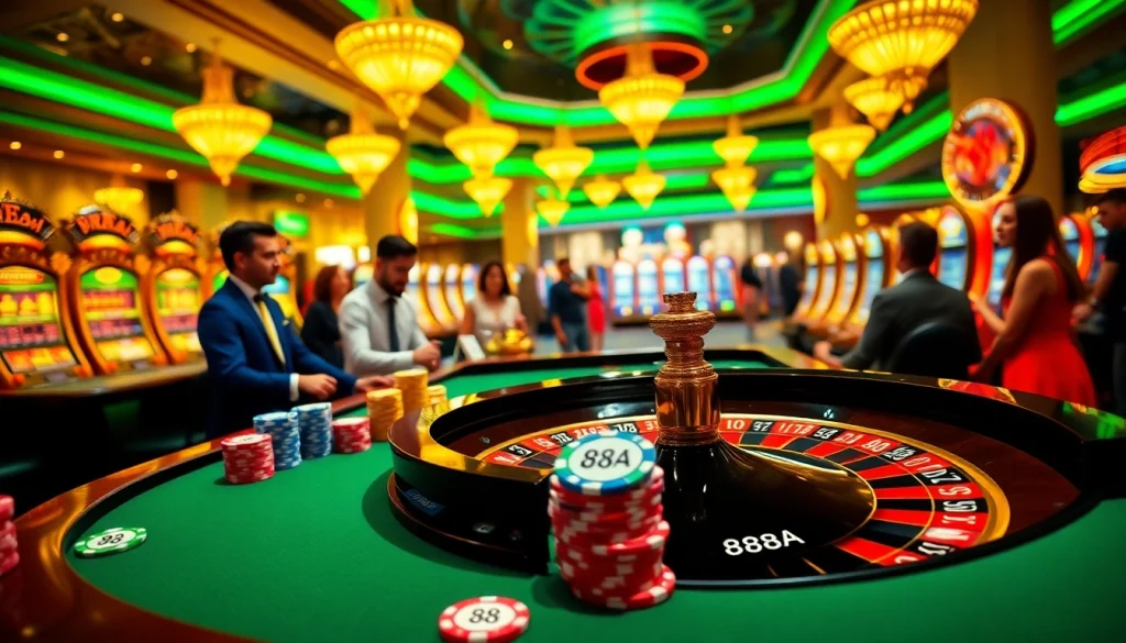 Enjoying a thrilling game at the 88AA casino with vibrant roulette and poker chips.