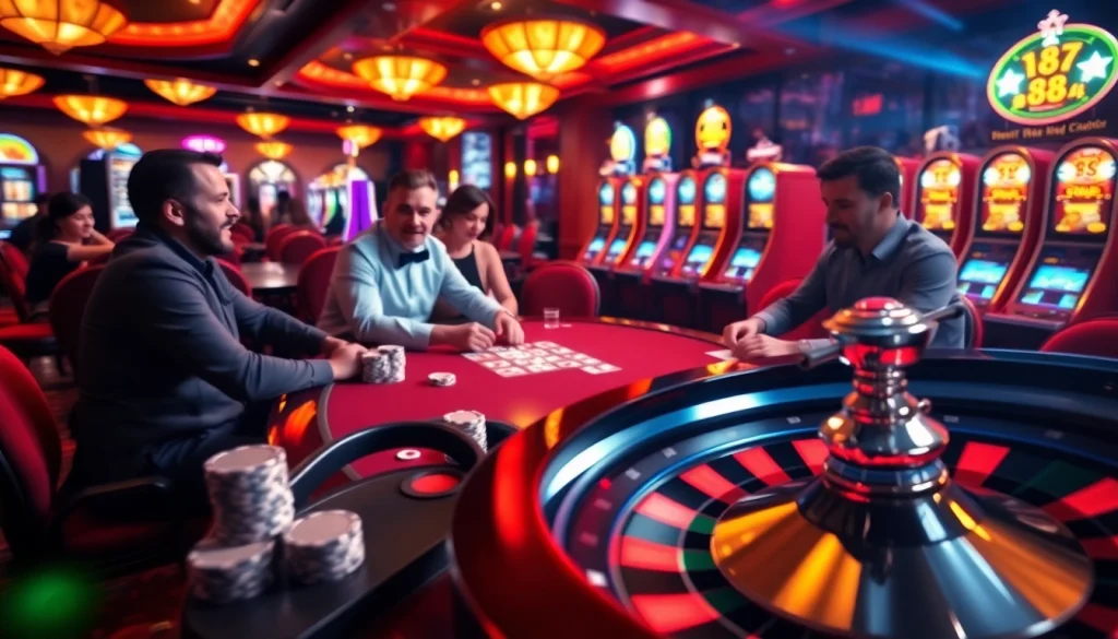 88aa poker players celebrate a winning hand at a vibrant casino table, showcasing excitement and strategic gameplay.