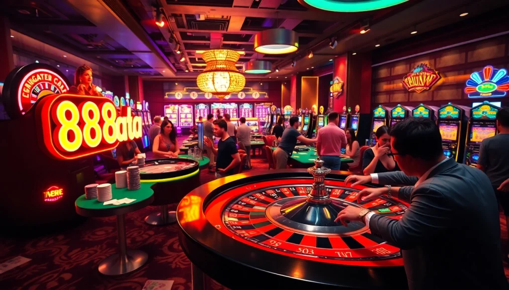 Experience the thrill at the casino where 88aa-themed games ignite excitement with lively players and vibrant roulette tables.