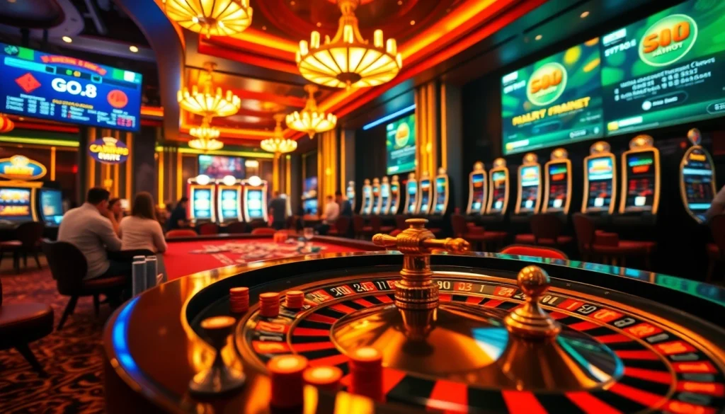 Experience the excitement of go.8 gaming at a luxury casino table full of players.