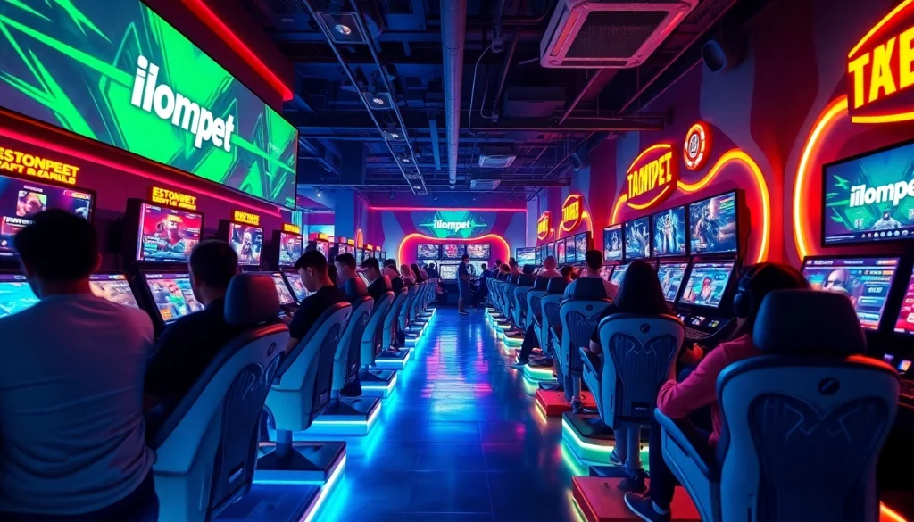Experience the thrill of online gaming and betting with i1dompet in a vibrant gambling arena setting.