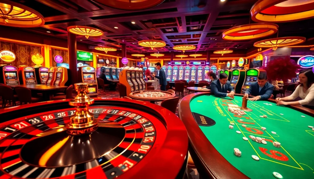 Experience the thrill of 88AA in a bustling casino scene with players winning at the blackjack table and spinning the roulette wheel.