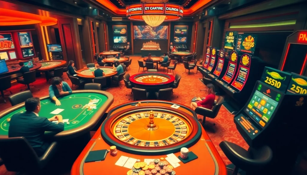 Experience thrilling gameplay at nha cai f168, featuring luxurious casino tables, vibrant slots, and high-stakes poker action.