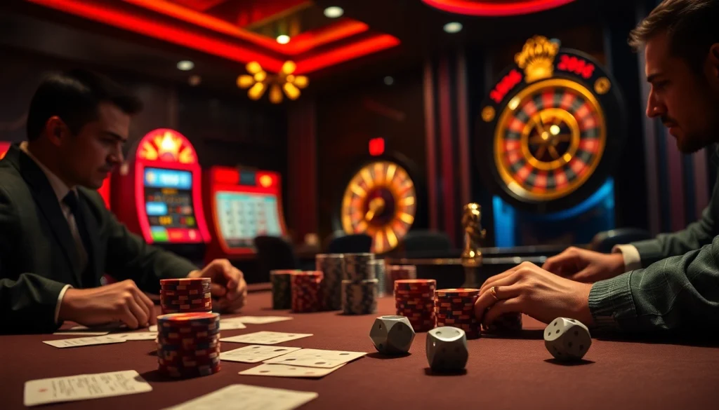 Experience the thrill of 88AA đăng nhập at a luxurious casino, featuring poker tables and high-stakes gambling excitement.